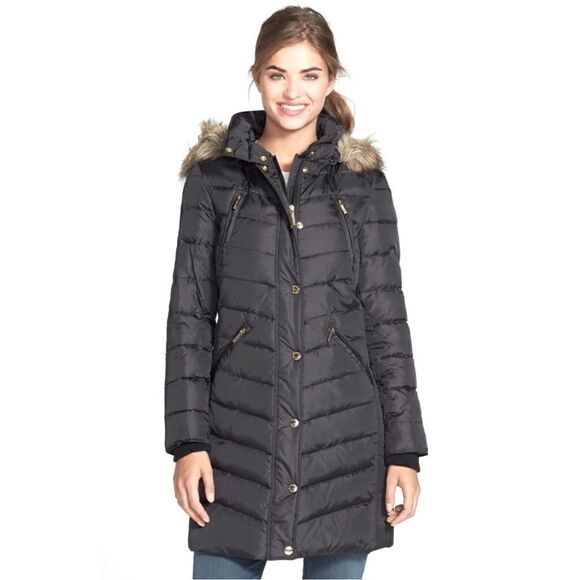 Michael Kors Long Puffer Faux Fur Hooded Jacket L - Picture 1 of 6